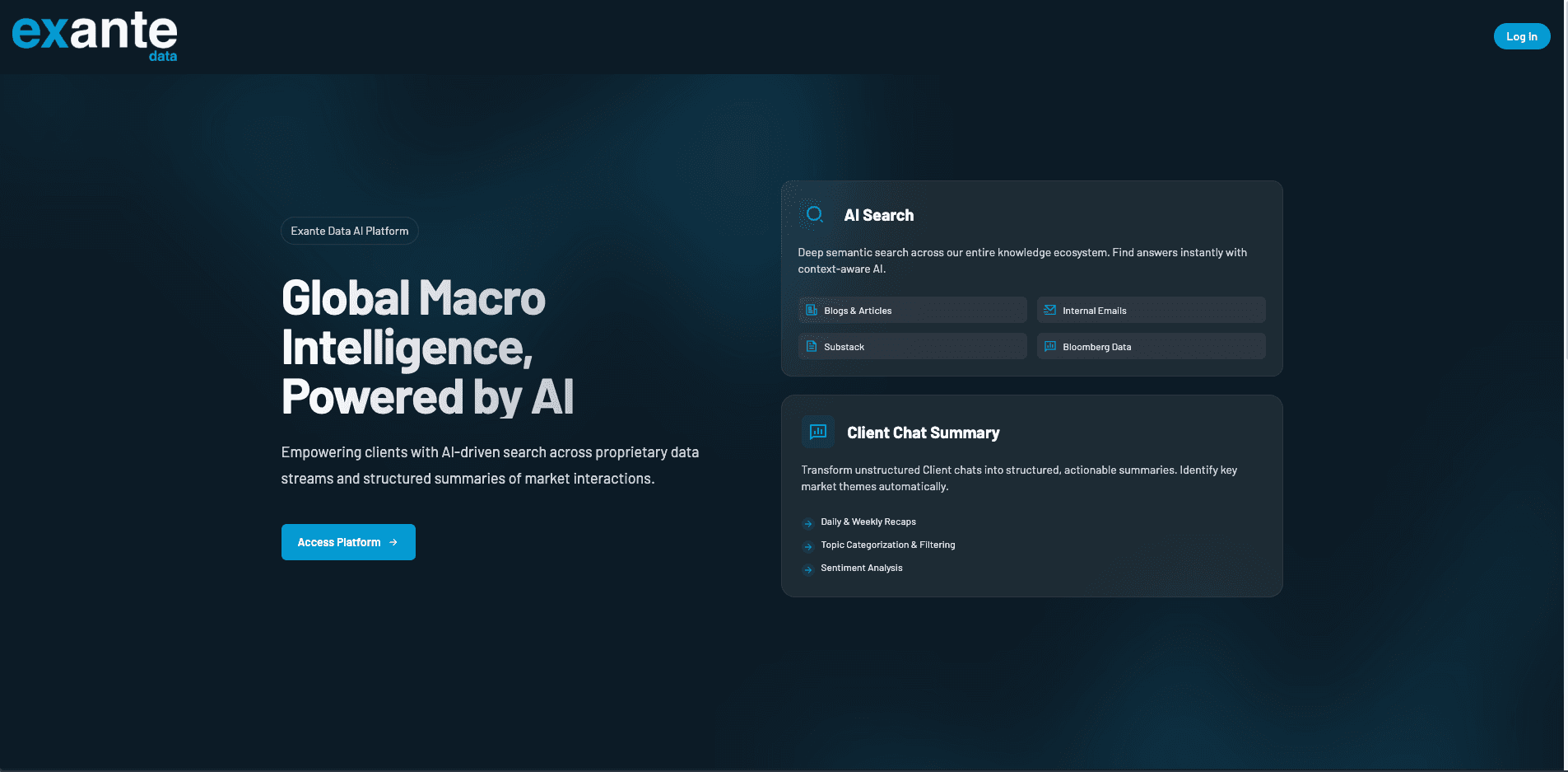 Screenshot of Exante Data AI Search