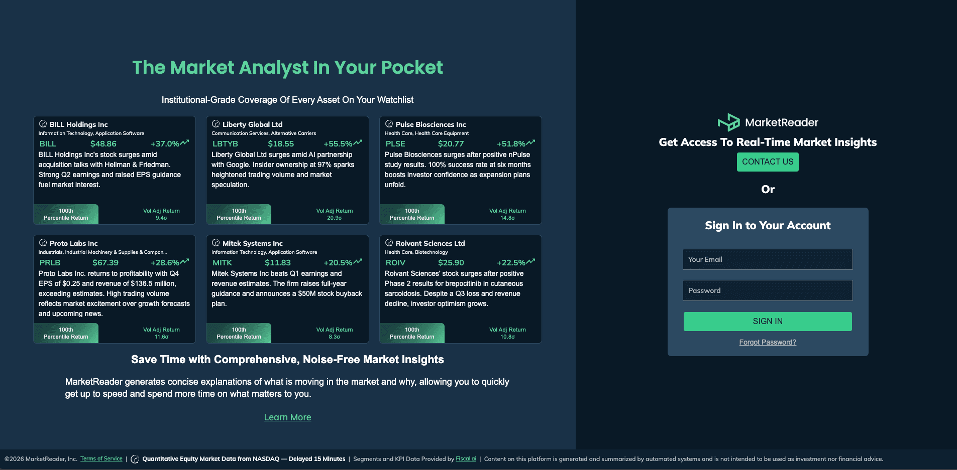 Screenshot of MarketReader Dashboard